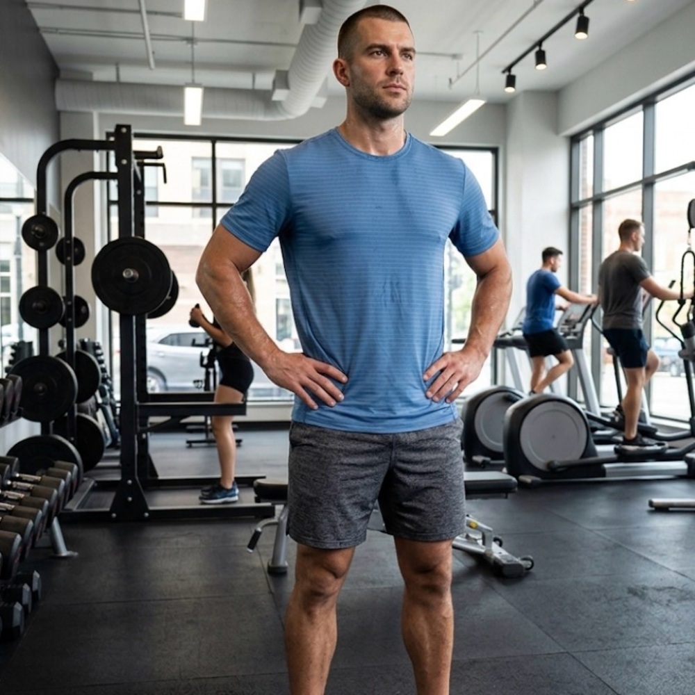 SOYBU Performance Activewear T-shirt Men Large Ice Blue Stretch Gymwear